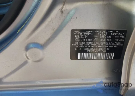 2014 Hyundai Elantra Se from USA, damaged, VIN KMHDH4AE5EU147440